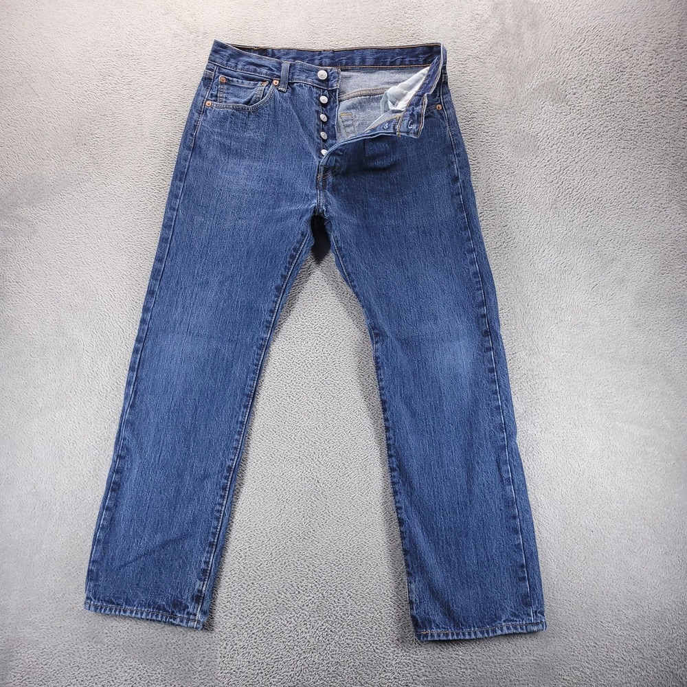 Levis 501 Jeans Mens 33x30 Blue Regular Straight Dark Wash Button Fly Denim